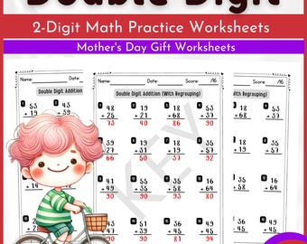 Hoja de trabajo de suma de dos dígitos con reagrupación / Matemáticas de 2.º grado (PDF imprimible) / Práctica de suma vertical / Hoja de tarea sin preparación