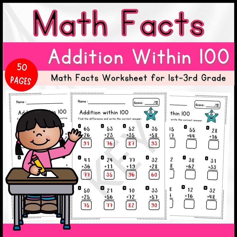 2 Digit Addition Within 100 Math Worksheet | Printable Addition ...