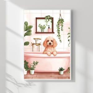 Bathroom Poodle Art Print, Funny Bathroom Dog Posters, house plants decor, funny dog prints, pet wall art, wall art bathroom decor