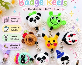 Handmade Crochet Badge Reel /Cut Retractable/ID Holder/Nurse or Teacher Gift/Office Accessory