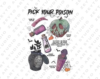 Vintage Pick Your Poison Disney Halloween png svg, Disneyland Villain Halloween png svg, Disney Villains png, Disneyworld png