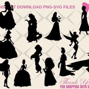 All Princess PNG SVG, Princess pngsvg Bundle, Princess Clipart, Cinderella, ariel, aurora png, Snow White png svg