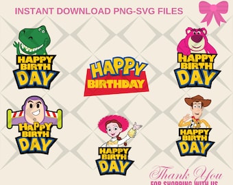 Paquete de Svg de feliz cumpleaños de Toy Story, descarga digital de fiesta de cumpleaños de Toy Story, Toy Story del cumpleañero, Toy Story a juego Png