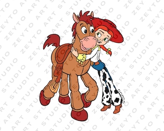 Toy Story retro png, Jessie y Bullseye png, Viaje a Disneyworld png, Vacaciones familiares png, Regalo para amantes de Pixar, Estilo de dibujos animados retro