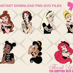 Rock Metal Princesses clipart set png, Princess svg cut files for Cricut / Silhouette, Fairytale Princess png,  instant download,Disney Png