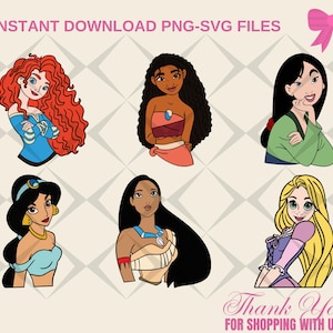 Klassische Prinzessinnen Clipart-Set, Plotterdatei für Cricut / Silhouette, Märchenprinzessin Png, sofortiger Download, Disney Plotterdatei