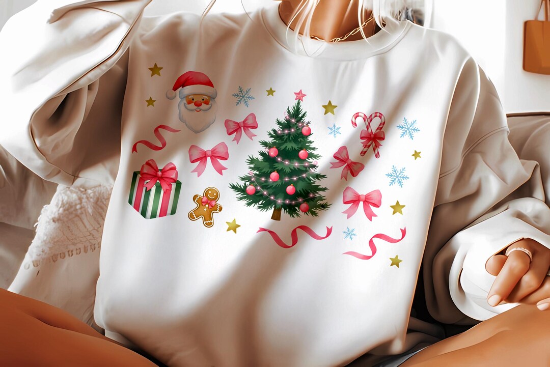 Retro Pink Coquette Bow PNG Santa Clipart | Merry Christmas Digital ...