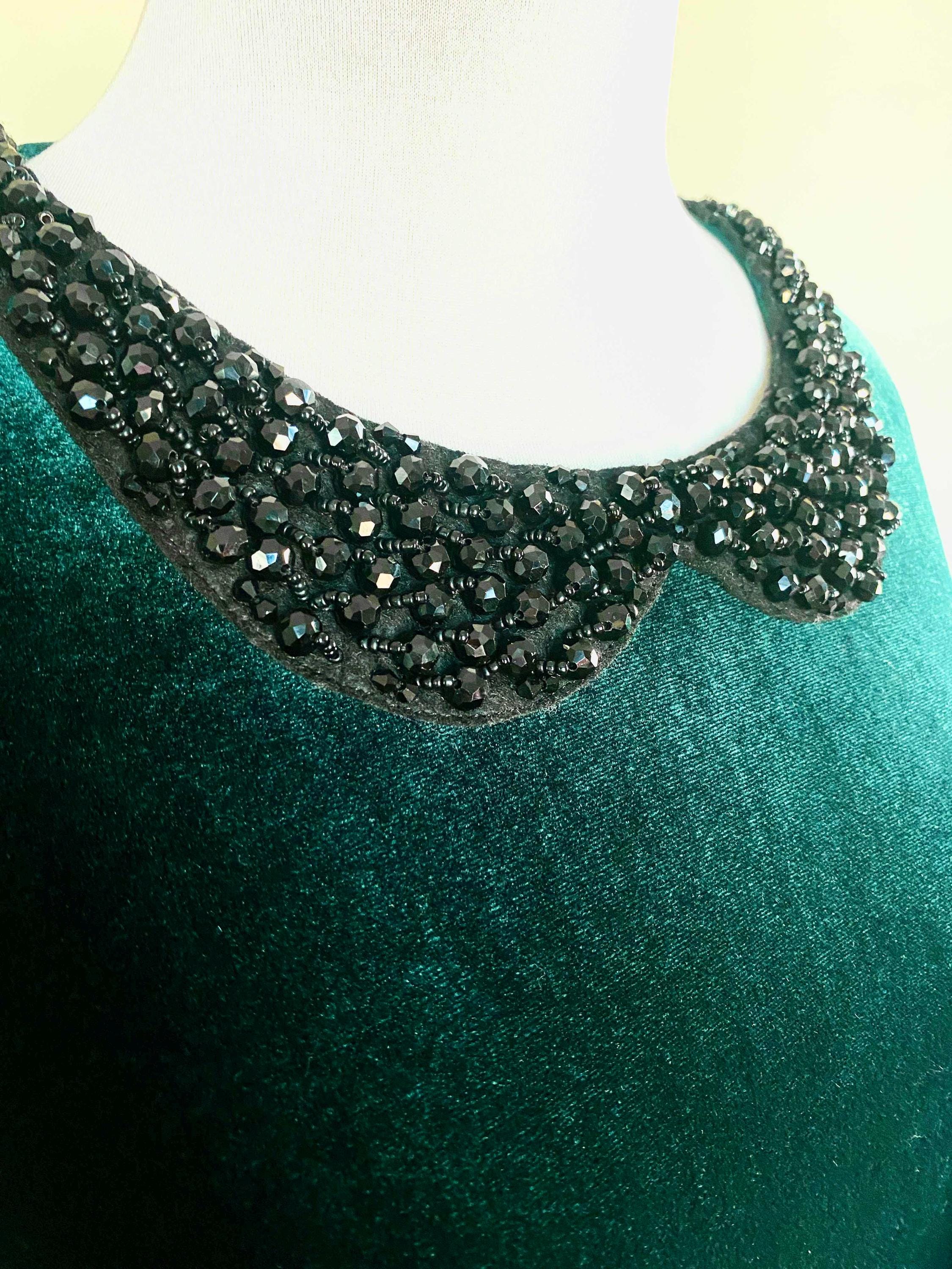Betsey Johnson, Dark Green Velvet Dress With Beaded Collar, Size 10, Medium  - Etsy