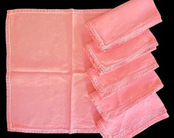 Vintage, 1940s, Napkins, Dusty Rose Linen, Set of 6