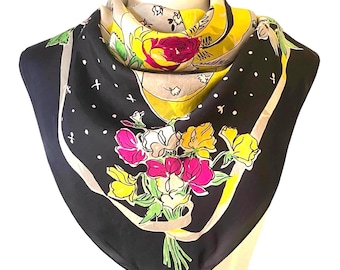 Vintage, 1940s, 1950s, Floral Silk, Square Scarf