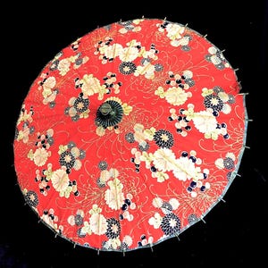 Antique, Vintage, 1920s, Japanese, Chinoiserie, Deco, Fabric Parasol, Umbrella