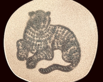 Vintage 1950s-1960s, MCM, Joseph David Broudo, Sgraffito, Leopard Cheetah, Large Serving Bowl