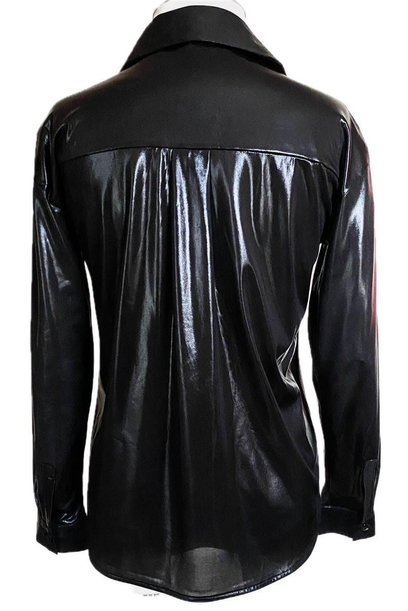 Anthropologie, Shiny Black Shirt, Blouse, Size Small image 4