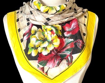 Vintage, 1940s, 1950s, Floral Silk, Square Scarf