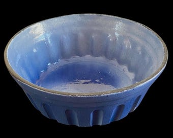 Plato para hornear suflé vintage, azul, acanalado, de cerámica y con diseño acanalado