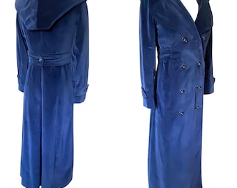Vintage, Double Breasted, Navy Velvet Maxi Coat by Joseph Magnin, Size Small