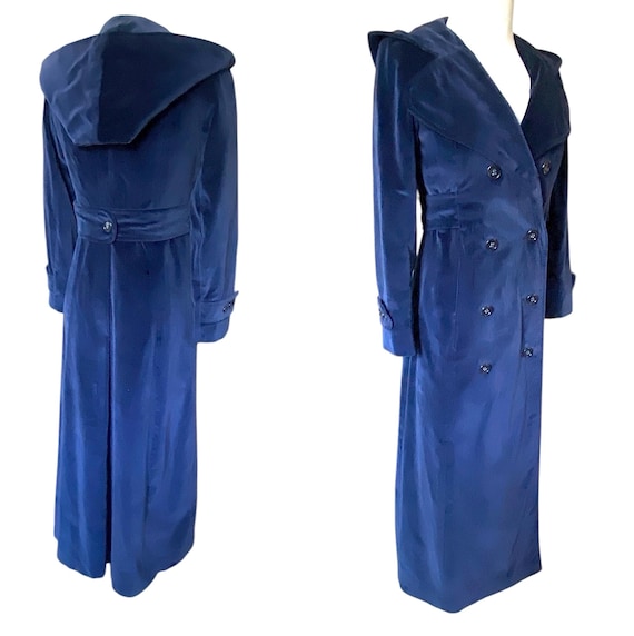 Vintage, Double Breasted, Navy Velvet Maxi Coat by Joseph