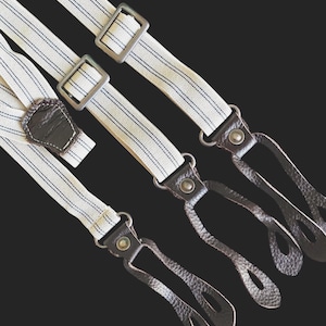 Vintage, 1970s, 1980s, Mens, Light Grey and Blue Pinstripe Suspenders, Button Braces