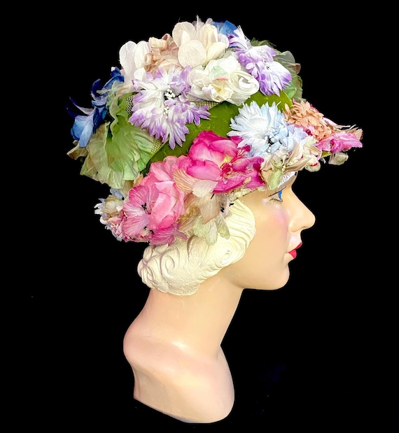 VINTAGE 1950s flower hat Vintage 1950s Ivory Woven Mini Hat With Pink/dusty Rose  main image 4