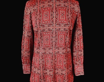 Vintage, 1970s, Dark Red and Gold Lurex, Tapestry Rug Patterned Tunic, Size Medium, Large