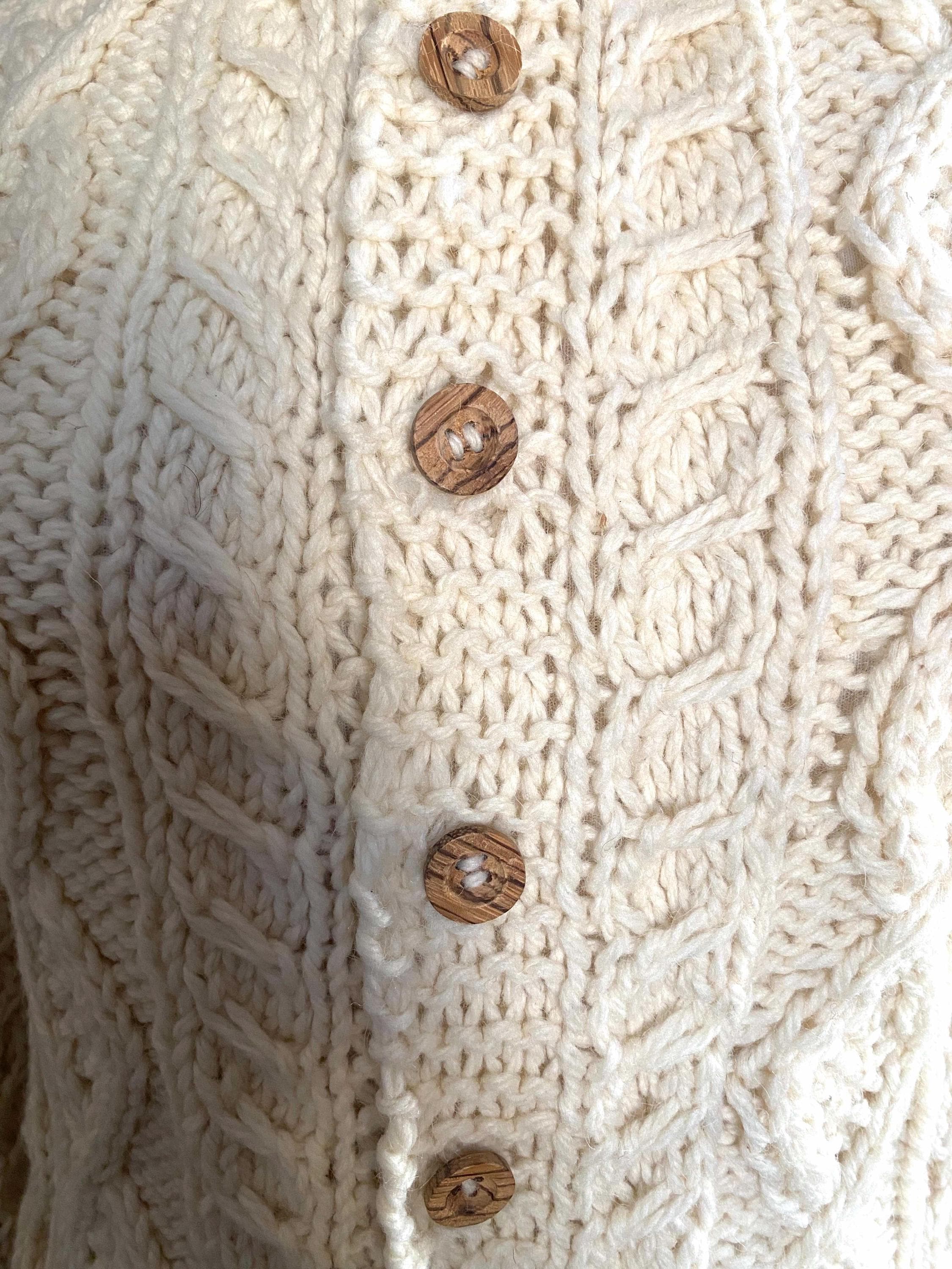 Vintage, 1980s, Irish, Wool, Handknit, Cardigan Sweater, Women