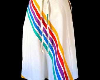 Vintage, 1970s, New, Rainbow Stripe, Wrap Skirt, by Tattoo, California, Size 7/8, Small 2,4,6
