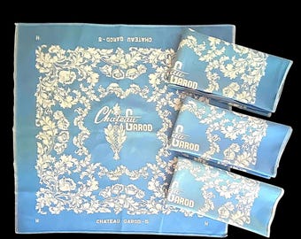 Vintage, Napkins, Blue and White, Jacquard Damask, Château Garod, Set of 4