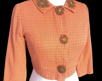 Vintage, 1990s, Light Pumpkin, Crop Jeweled Jacket, Plenty by Tracy Reese, Size 4