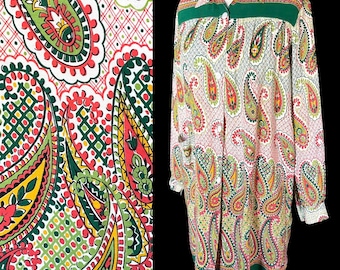 Vintage, 1940s, 1950s, Paisley, Tunic, Housecoat, Blouse, Size Large