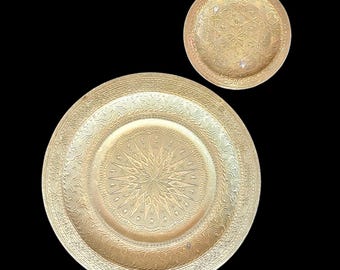 Vintage, Etched Brass Plates, Indian, Moroccan, Set of 2