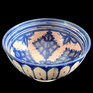 Vintage, 1800s, Persian, Moroccan, Moorish, Bowl, Blue and Yellow Ware