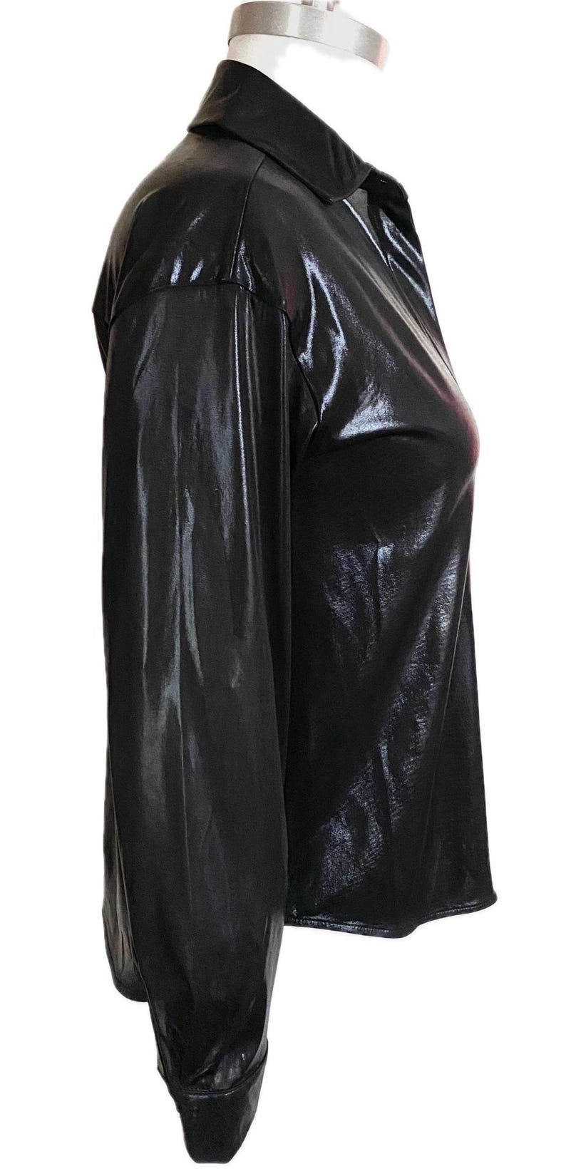 Anthropologie, Shiny Black Shirt, Blouse, Size Small image 5
