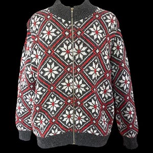 Vintage, L.L. Bean, Wool Snowflake Zip Cardigan Sweater, Womens Size Large