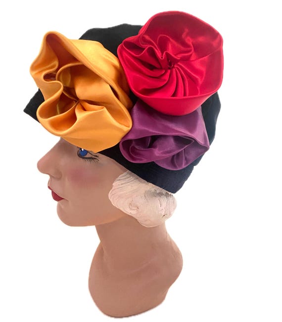 Vintage, 1990s, Deborah Stevenson Black Velvet Cloche Hat View 2