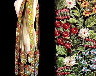 Antique Shawl, Vintage, 1930s, 1940s, Heavily Hand Embroidered, Net Mesh Veil, Paisley Dupatta