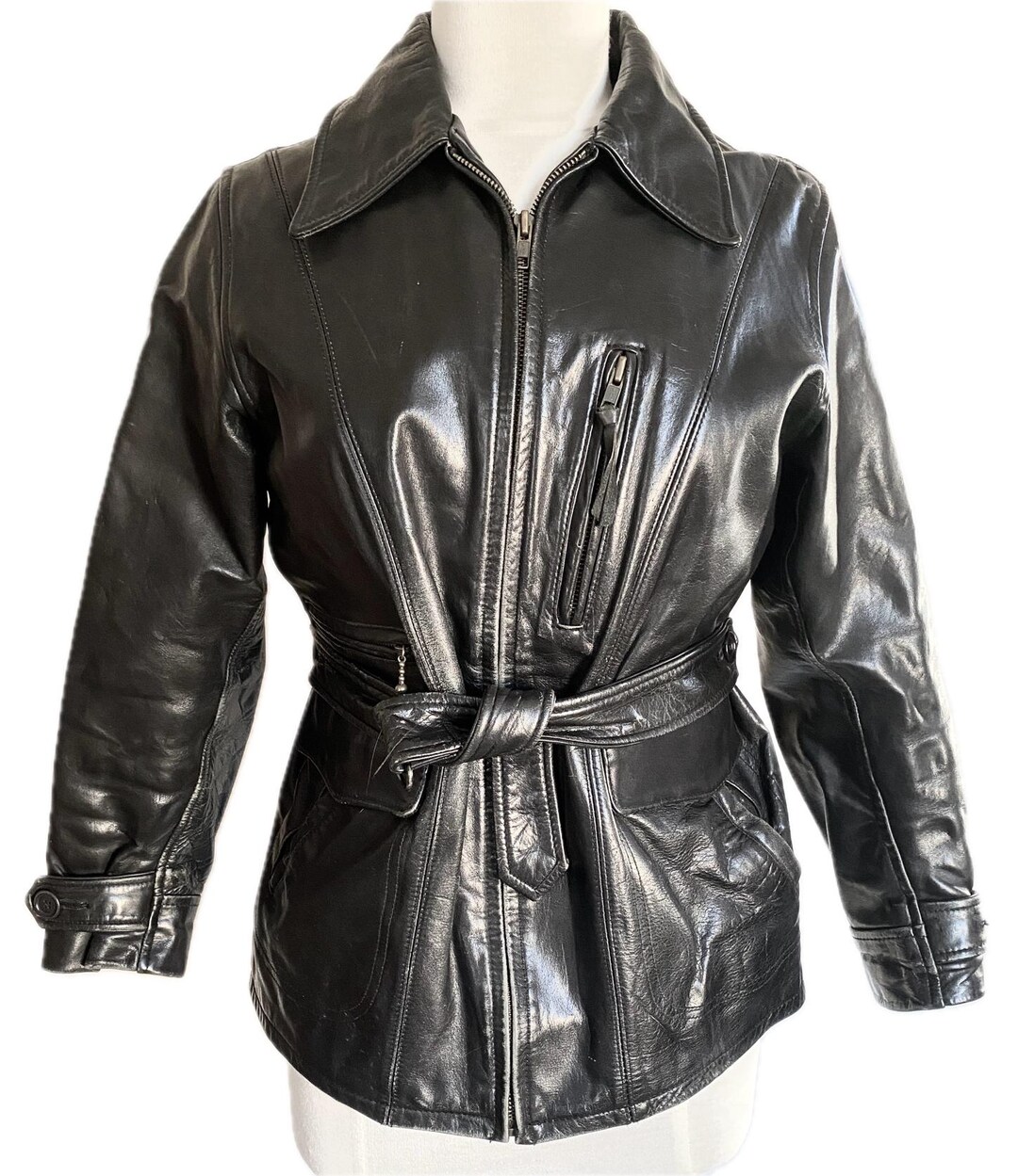 Vintage, 1990s, Banana Republic, Black Leather Jacket, Size XS