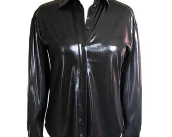Anthropologie, Shiny Black Shirt, Blouse, Size Small