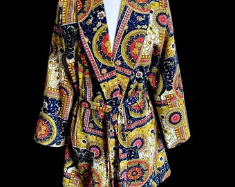 Vintage, 1960s, Boho Tapestry or Rug Print, Robe, Jacket, Women's Size Large, Mens Small