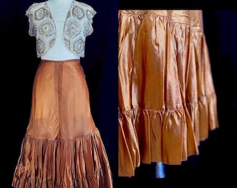Vintage, 1940’s, 1950’s, Antique Metallic Copper Ruffled Skirt with Tulle Petticoat Underlay, Small, Medium