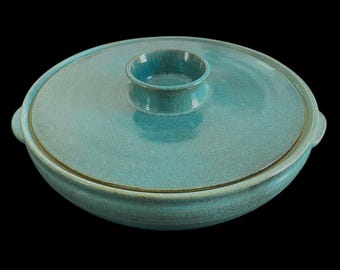 Cacerola vintage, hecha a mano, color turquesa y verde azulado, con tapa, horno holandés, MCM
