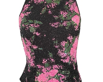 Vintage, Andretta Donatello, Rose Beaded Silk Top, Size Large