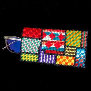 Vintage, 1960s, 1970s, Mod, Needlepoint, Patchwork, Eyeglasses, Sunglasses Case