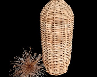 Vintage, 1960s, Light, Rattan, Wicker, Bottle, Vase