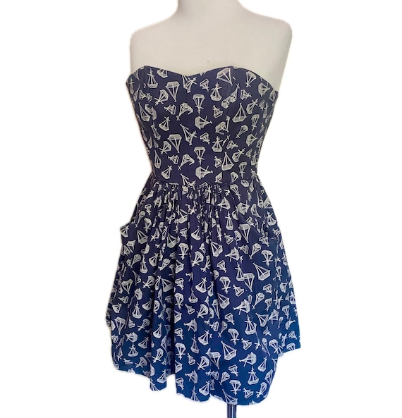 Vintage, Jack Wills of London, Navy, Sailboat, Strapless Corset Dress. Size 8UK, 4US, XS, Small Vintage, Jack Wills of London, Navy, Sailboat, Strapless Corset Dress. Size 8UK, 4US, XS, Small