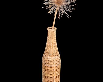 Vintage, 1960s, Brown, Rattan, Wicker Covered Bottle, Vase