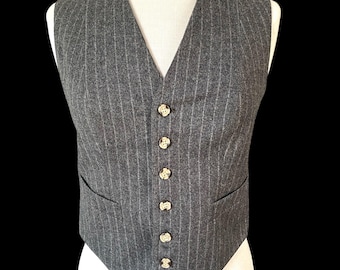 Vintage, 1990s, Wool, Women’s Pinstripe Vest, Waistcoat, Size Medium