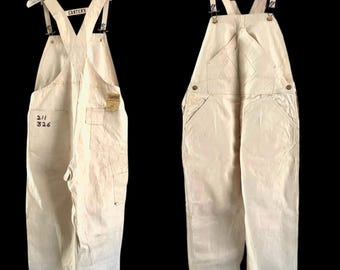 Vintage, 1970s, Carters, Cotton Canvas, White Overalls, Workwear, Size 40/30