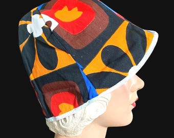 Vintage, 1960s, Cotton, Mod, Bucket Hat, Size Small