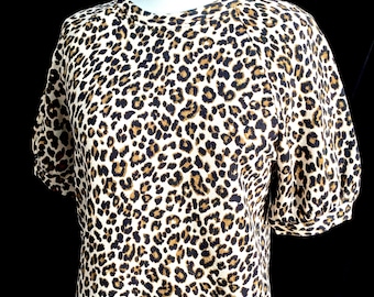 Leopard, Cheetah, Short Puff Sleeves, Sweatshirt by Velvet, for Anthropologie, XS, Small