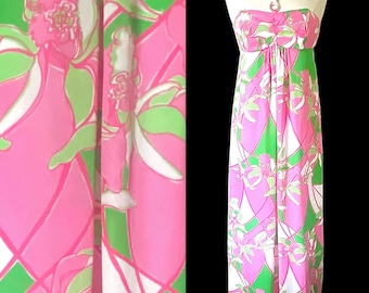 Vintage, Lilly Pulitzer, Pink and Green, Silk Maxi Dress, Size 2
